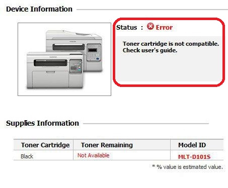 Toner cartridge is not compatible